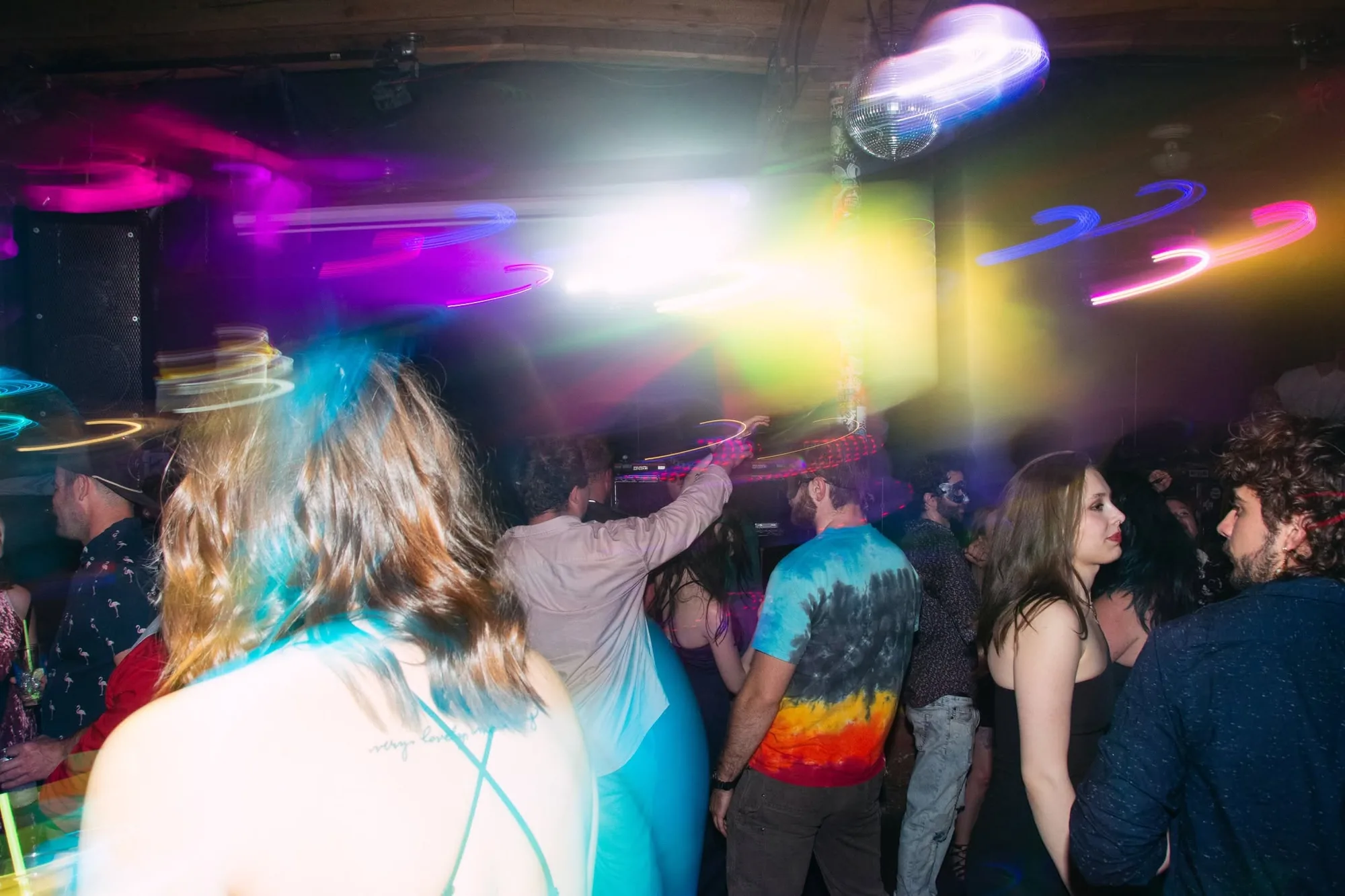 Long-exposure lights over the dance floor